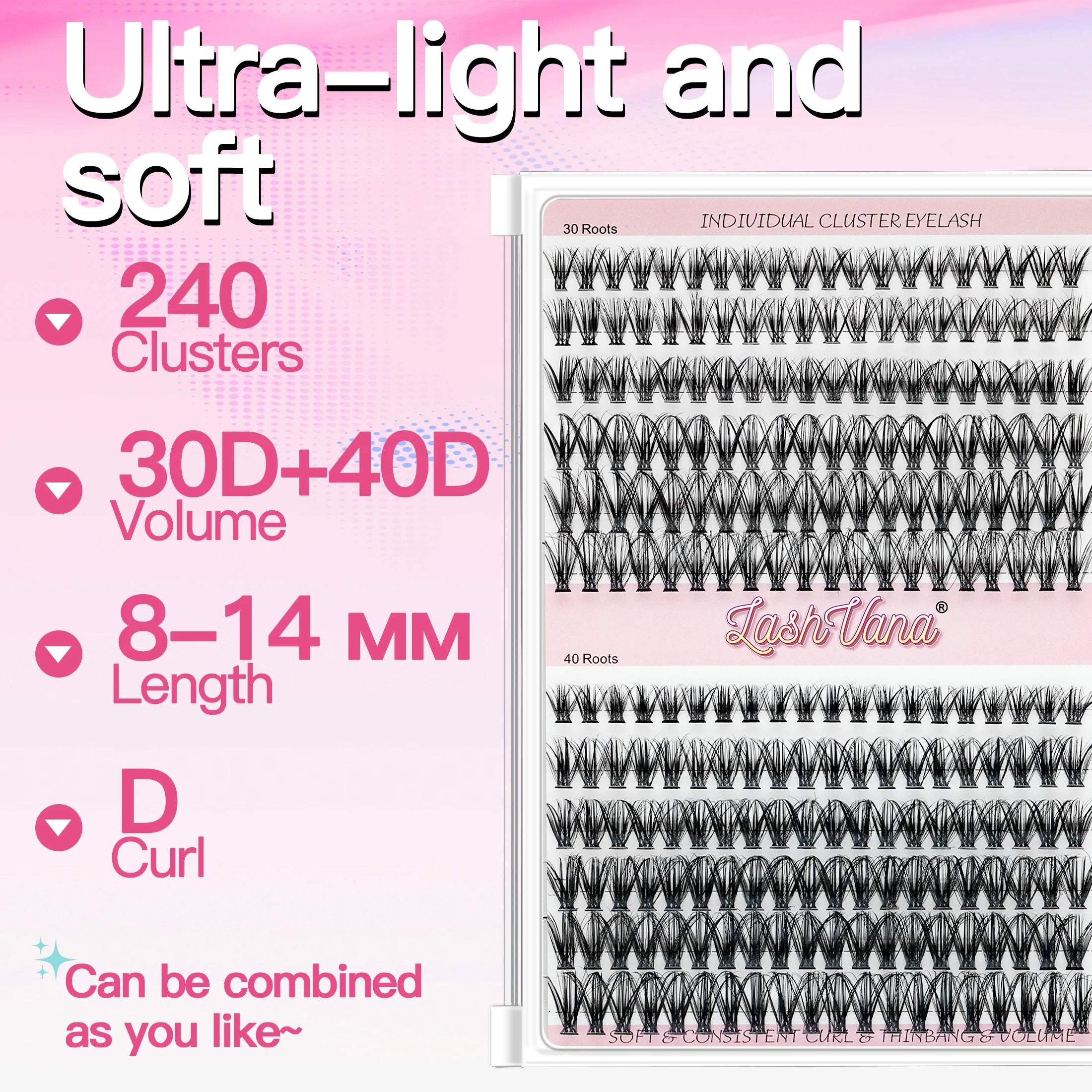 30D40D Individual Lashes Kit Natural Long DIY Cluster Eyelashes with Lash Bond and Seal Extension Kit Makeup Tools Faux Cils