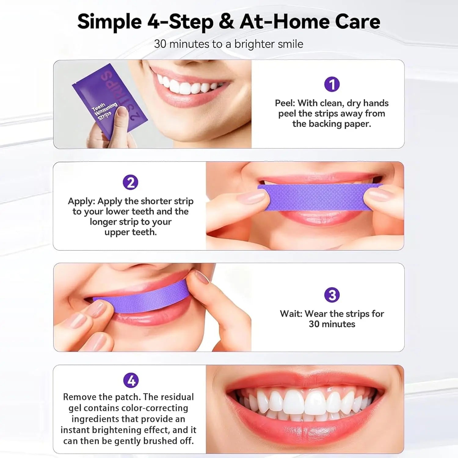 14/28 Strips Purple Teeth Whitening Kit – Remove Plaque & Stains Instant Color Corrector for Yellow Teeth Oral Hygiene Care