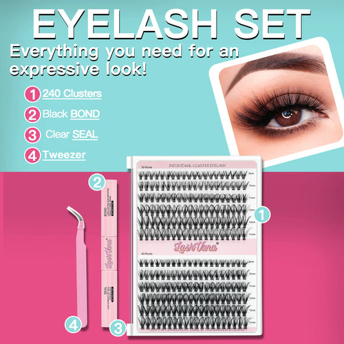 30D40D Individual Lashes Kit Natural Long DIY Cluster Eyelashes with Lash Bond and Seal Extension Kit Makeup Tools Faux Cils