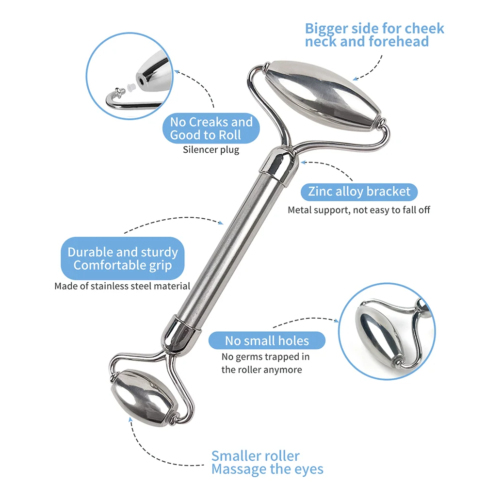 1pc stainless steel facial roller, made of 304 stainless steel, double-headed design, facial massage tool