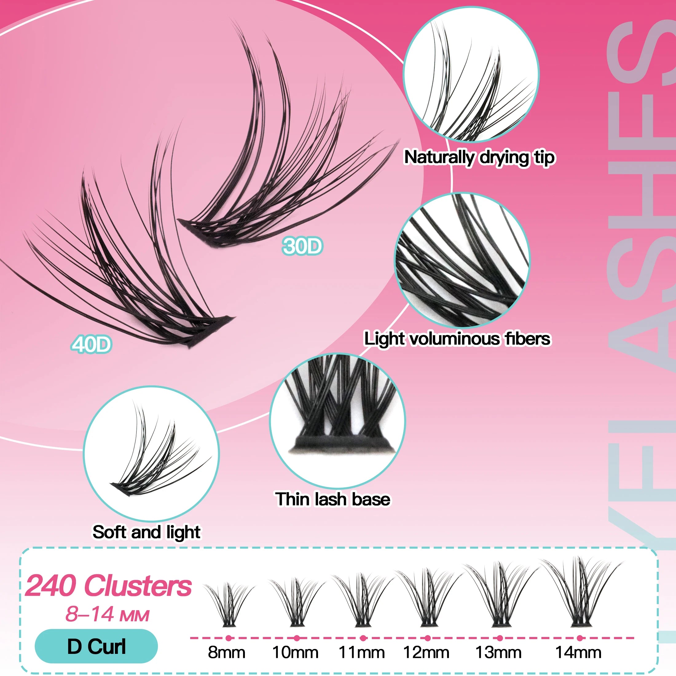 30D40D Individual Lashes Kit Natural Long DIY Cluster Eyelashes with Lash Bond and Seal Extension Kit Makeup Tools Faux Cils