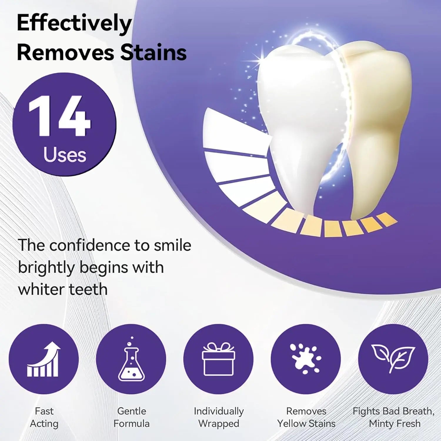 14/28 Strips Purple Teeth Whitening Kit – Remove Plaque & Stains Instant Color Corrector for Yellow Teeth Oral Hygiene Care