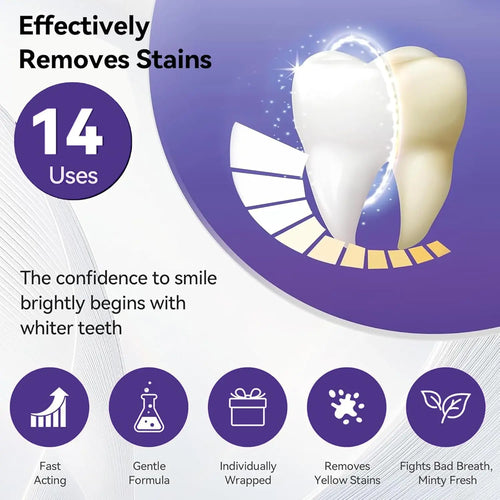 14/28 Strips Purple Teeth Whitening Kit – Remove Plaque & Stains Instant Color Corrector for Yellow Teeth Oral Hygiene Care