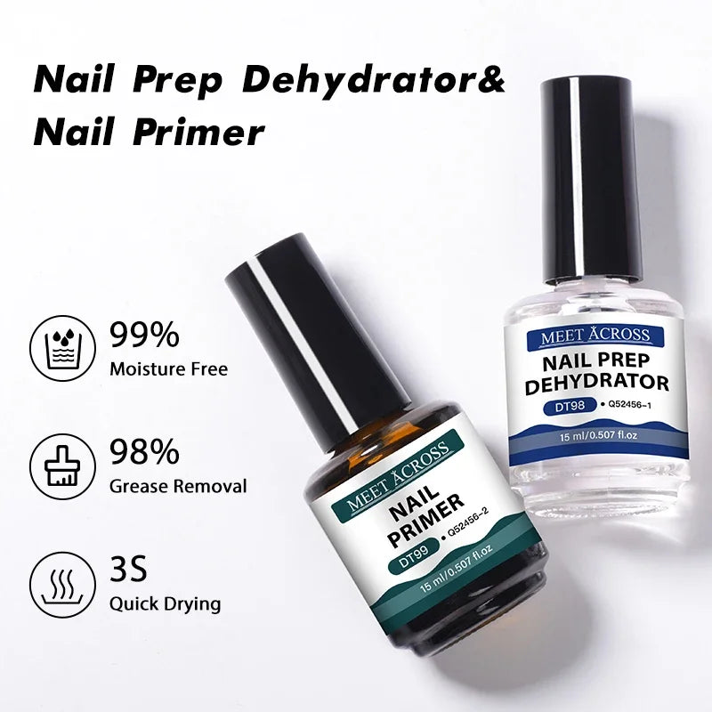 2pc 15ml Nail Primer & Nail Prep Dehydrator No Need Lamp to Dry Natural Dry Long Lasting Nail Art Functional Manicure Varnish