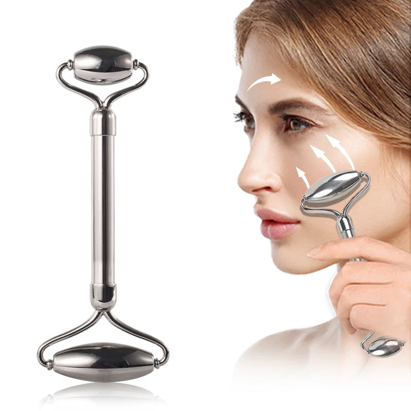 1pc stainless steel facial roller, made of 304 stainless steel, double-headed design, facial massage tool