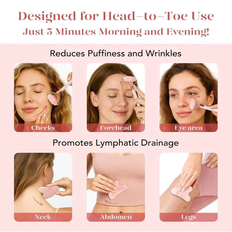 2Pcs Roller for Face Neck Eye Facial Massage Kit Ice Face Roller Gua Sha