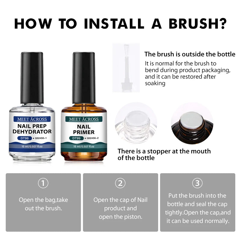 2pc 15ml Nail Primer & Nail Prep Dehydrator No Need Lamp to Dry Natural Dry Long Lasting Nail Art Functional Manicure Varnish