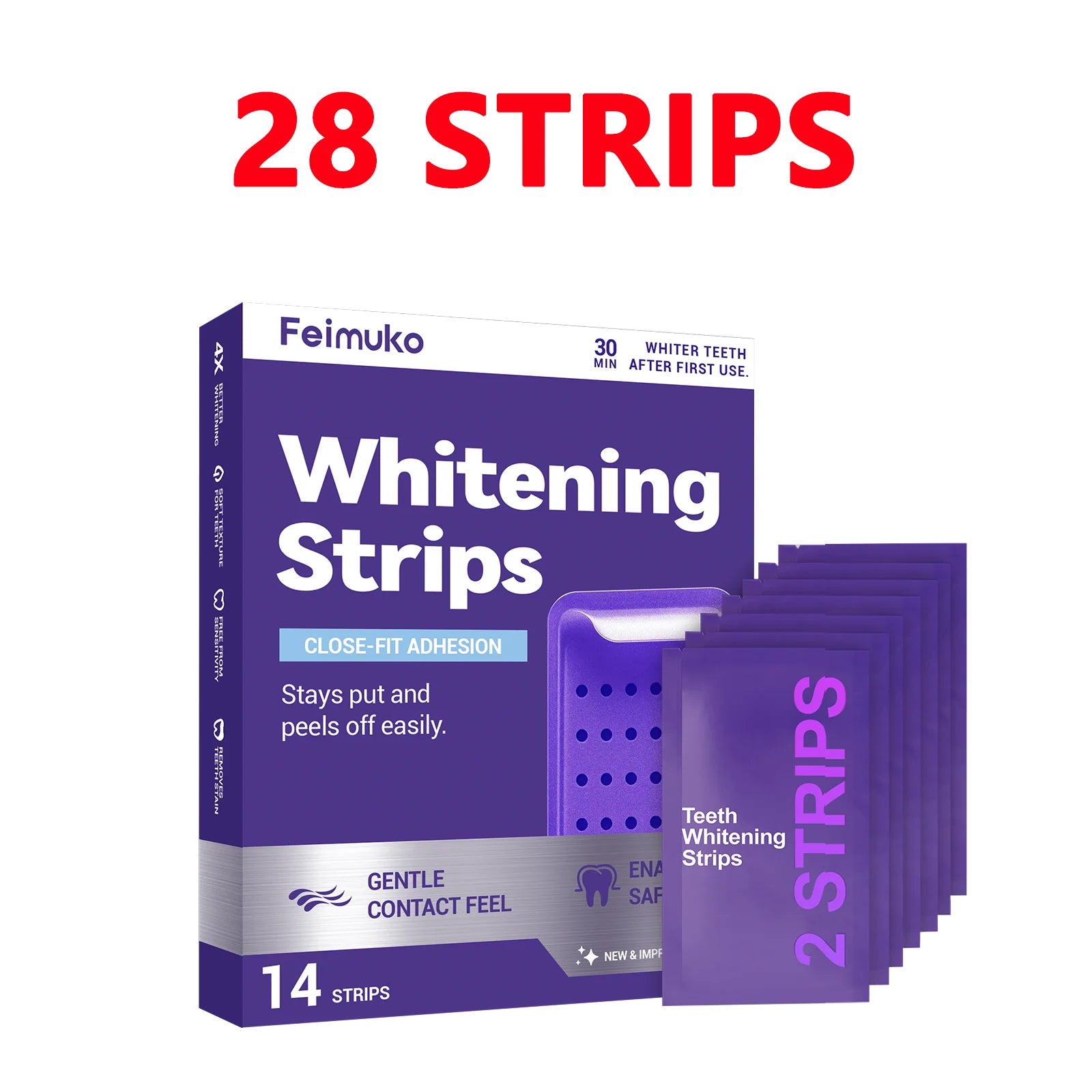 14/28 Strips Purple Teeth Whitening Kit – Remove Plaque & Stains Instant Color Corrector for Yellow Teeth Oral Hygiene Care